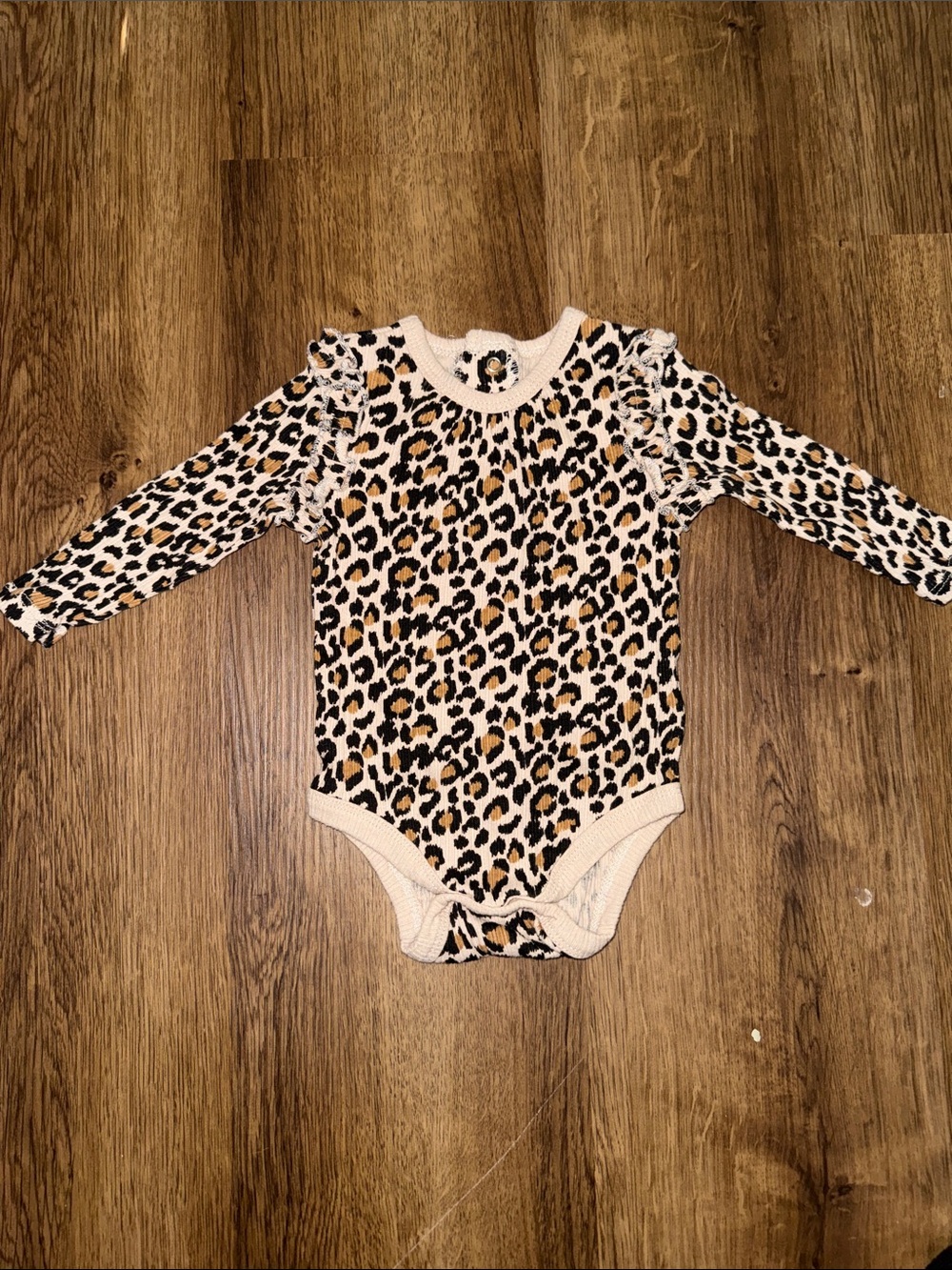 Rachel Zoe Leopard-Print Long Sleeve Baby Bodysuit in Beige and Black
